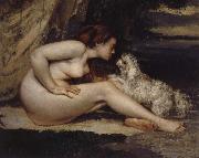 Nude Woman with Dog Gustave Courbet